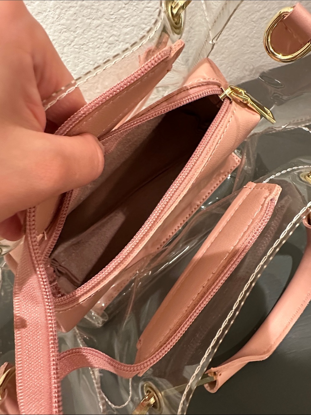 Clear Pink Tote Bag with Removable Pink Insert - Picture 3 of 3